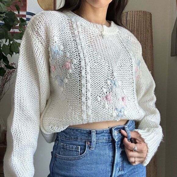 Vintage 80s Collectible coquette knit floral knit Sweater by jeff Laurent - Picture 10 of 11